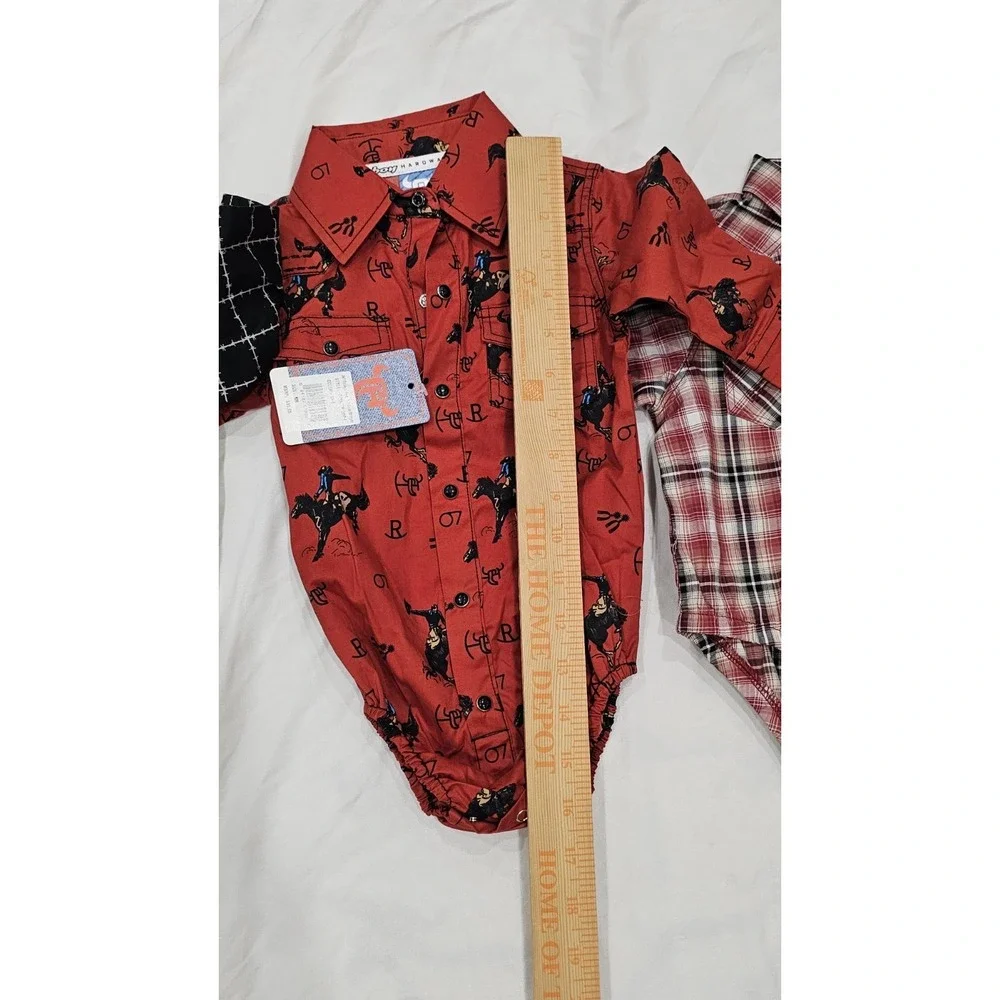 Cowboy Hardware & Wrangler Infant Bodysuit Lot Pearl Snap Two 6 mo & One 0-3 mo